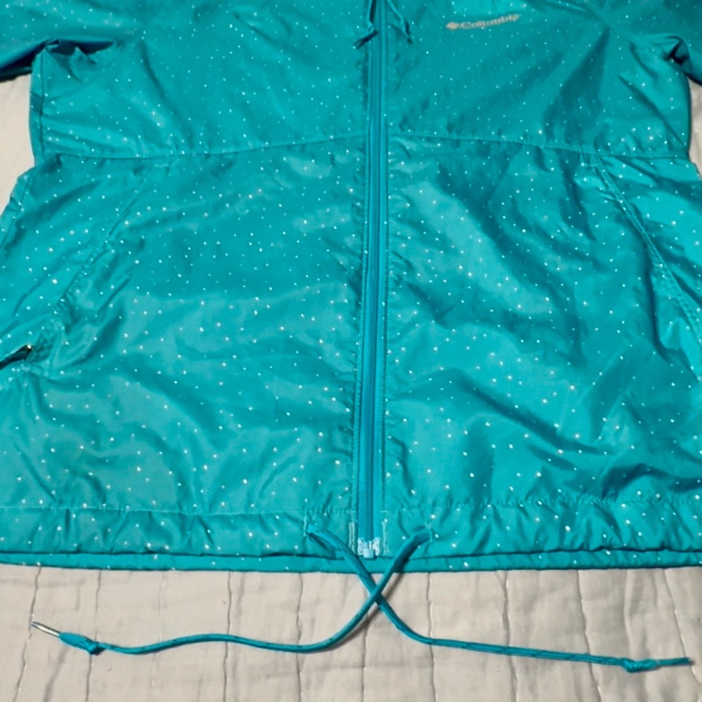 Columbia flash forward hooded wind breaker, med, teal, gently used. - Picture 2 of 11